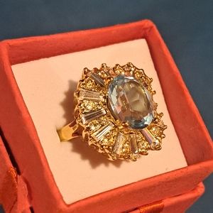 Gold Statement Ring Ivana Trump signed classic gemstone Rhinestone Zirconia